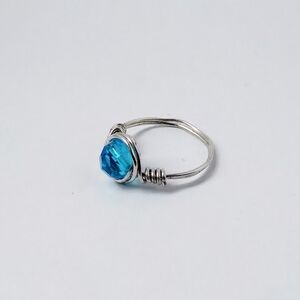 Beautiful Sky Blue Bead Handmade Twisted Silver Wire Ring Size 7